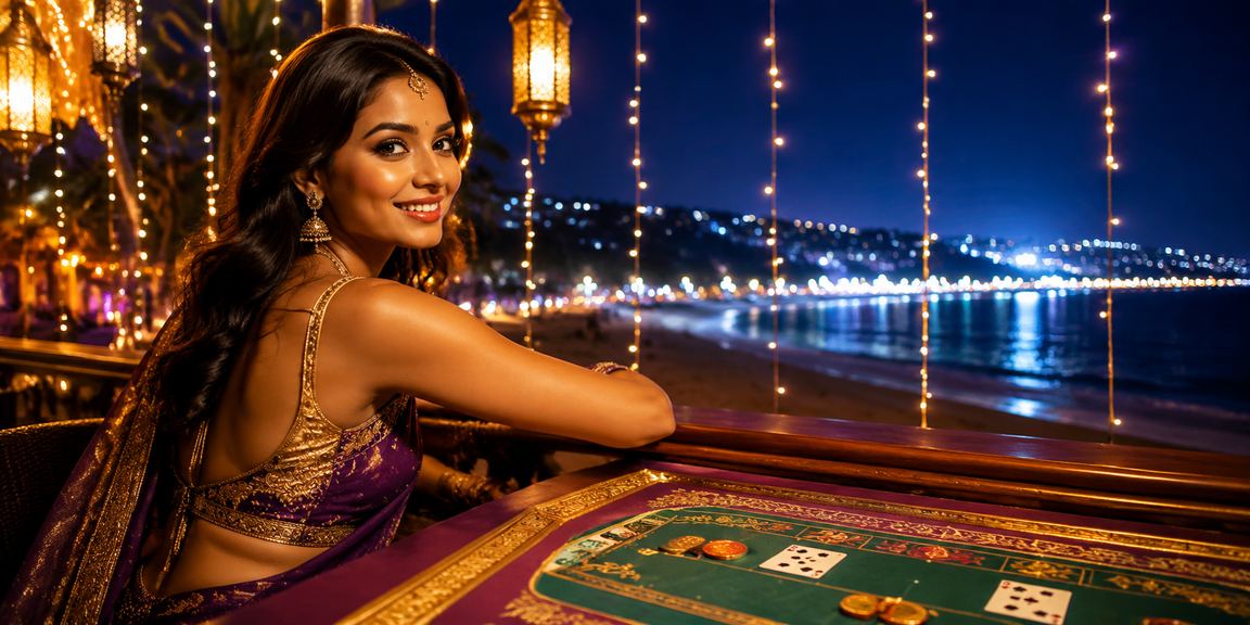 Beachside casino scene featuring lively Rummy play in India